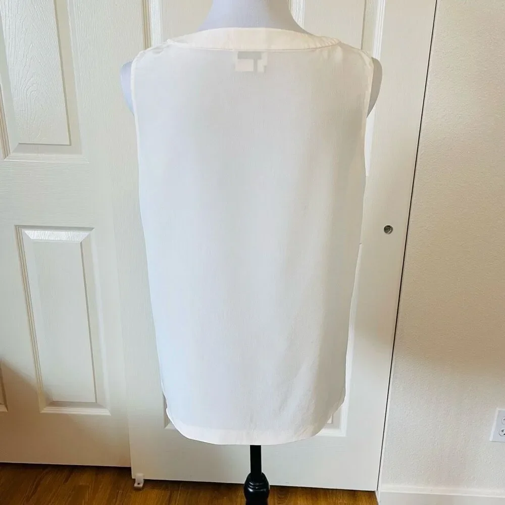 Kate Spade Addie Top Silk Split Neck Pleated Tank Top Cream Size 10